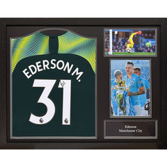 Ederson Signed Manchester City Shirt (Framed)