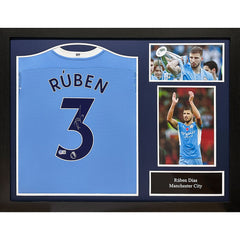 Dias Signed Manchester City Shirt (Framed)