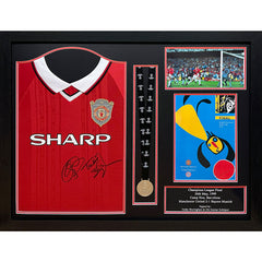 Solskjaer & Sheringham Signed Manchester United Shirt & Medal (Framed)