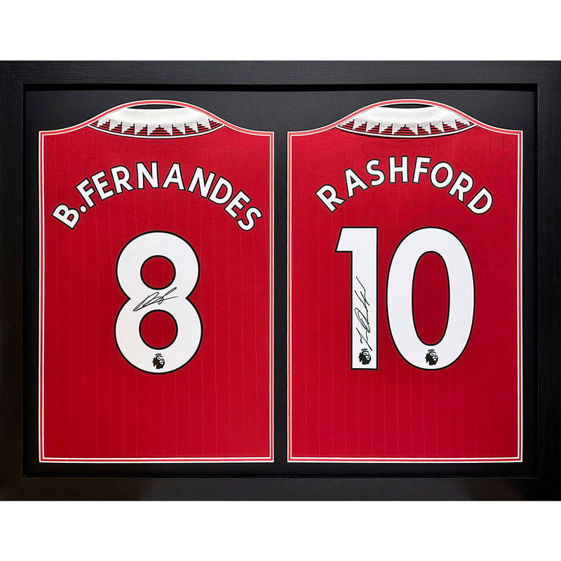 Bruno Fernandes & Rashford Signed Manchester United Shirts (Dual Framed)