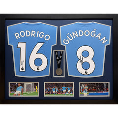 Rodri & Gundogan Signed Manchester City Shirts & Medal (Dual Framed)